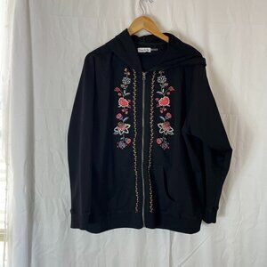 Time For Me Plus-Size Embroider/Boho Zip-Up Hooded Sweat-Shirt Sz 1x